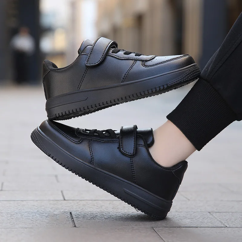 

Children Sneaker Boys Casual Shoes Black Leather Flat Student Walking Shoes Non-slip Girl Lightweight Sports Footwear