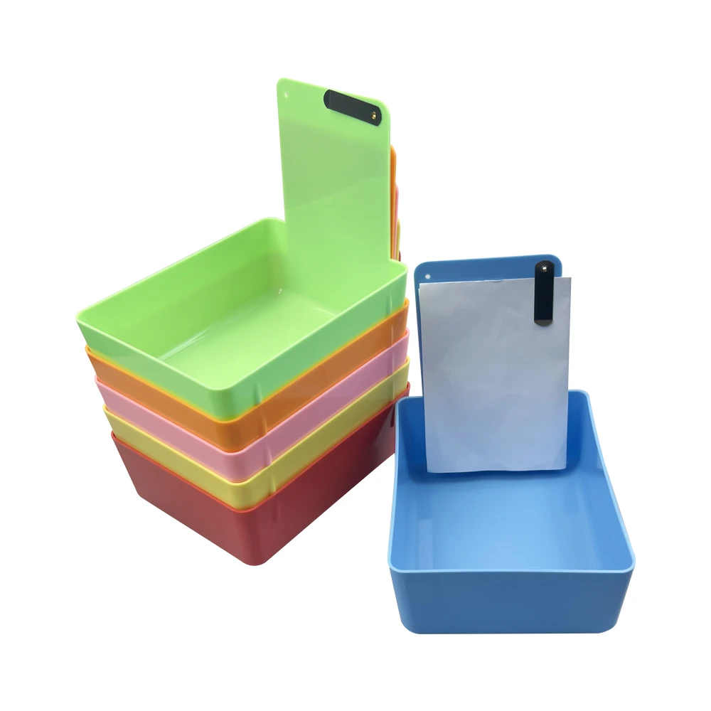 10pcs Colourful Dental Work Lab Pans Neaten Case With Metal Clip Holder ABS Plastic Durable Storage Case Dentistry Turnover Box