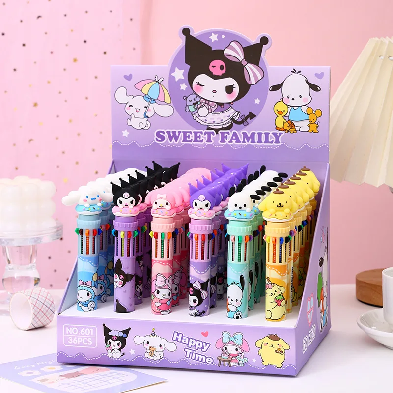 Kawaii Cartoon Kuromi Writing Pen Hello Kitty Cinnamoroll Melody 0.7mm Ten Color Ball Point Pen Student School Tools Gift