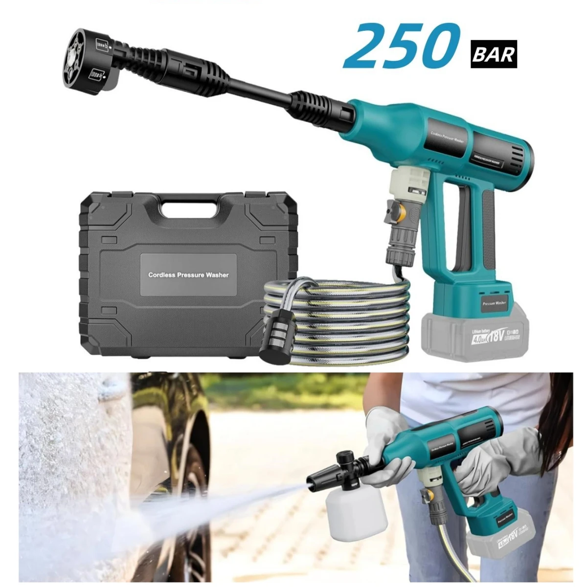 Бесщеточный электрический пистолет для мойки высокого давления, 250 бар, 4 передачи, мощность, домашний пистолет-распылитель для мойки автомобилей, аккумулятор Makita 18 В