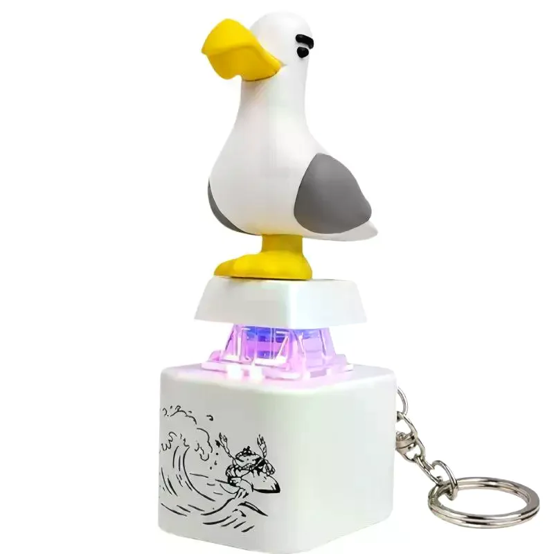 Seagull Mine Keychain Button With Sound LED Keyboard Clicker Toys Stress Relief Animal Keycaps Funny Gift