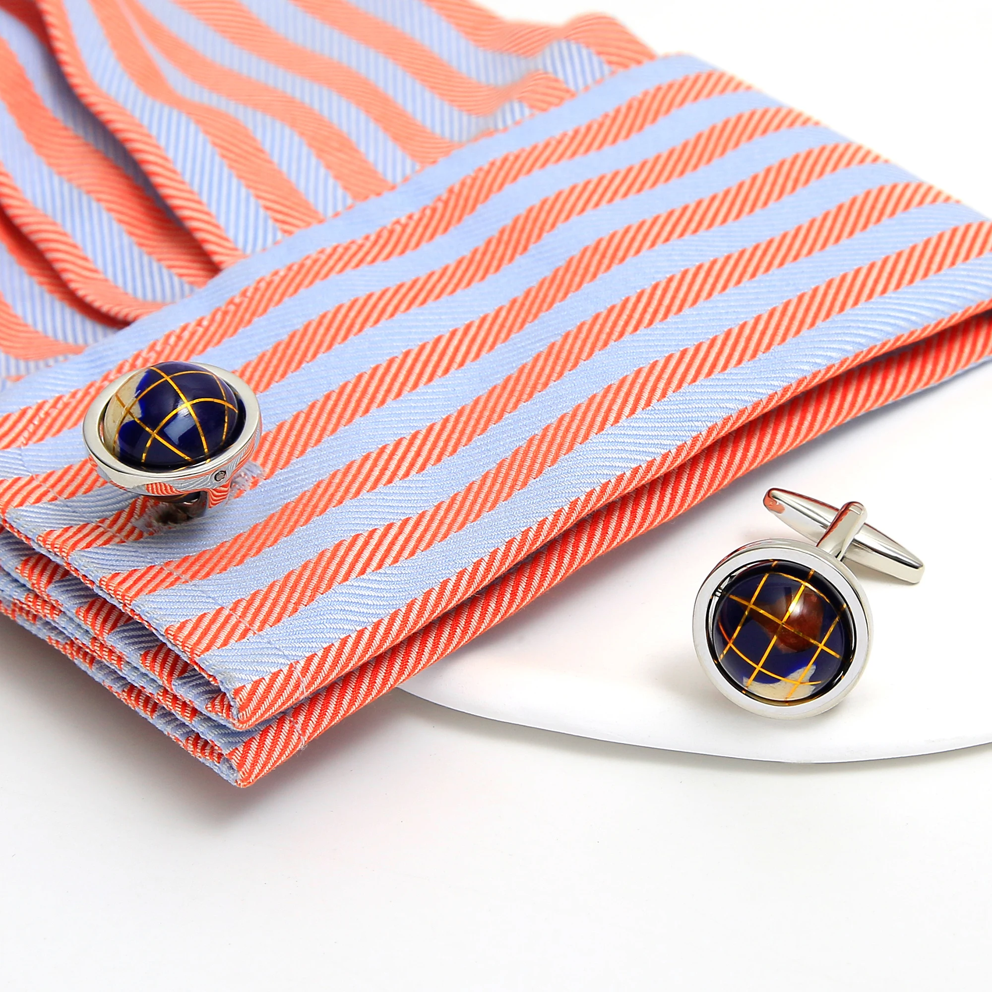 Cufflinks for Men XK24018 Cute Agate Globe Silver Color Copper Dress Shirt Cuff Links Jewelry image 2