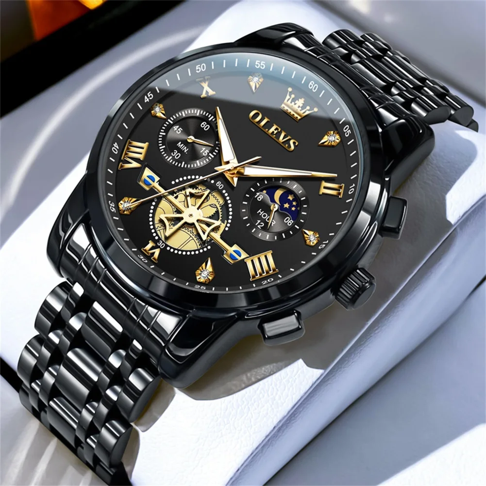 

OLEVS Brand New Luxury Chronograph Watches Men's Stainless Steel Tourbillon Quartz Watch Men Waterproof Luminous Sports Watch