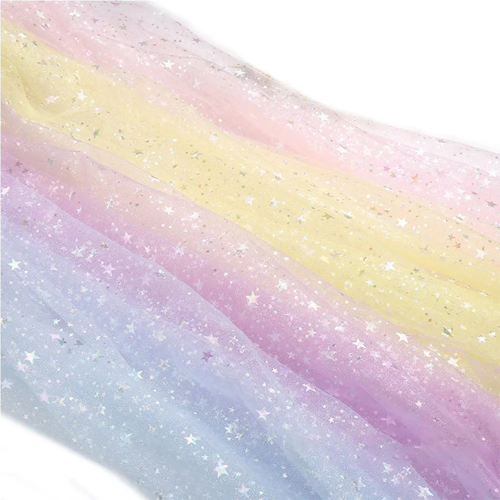 59in x 35in Sparkle Star Tulle Fabric DIY Handmade for Baby Shower Wedding Mermaid Christmas Party Tablecover Decor Doll Clothes