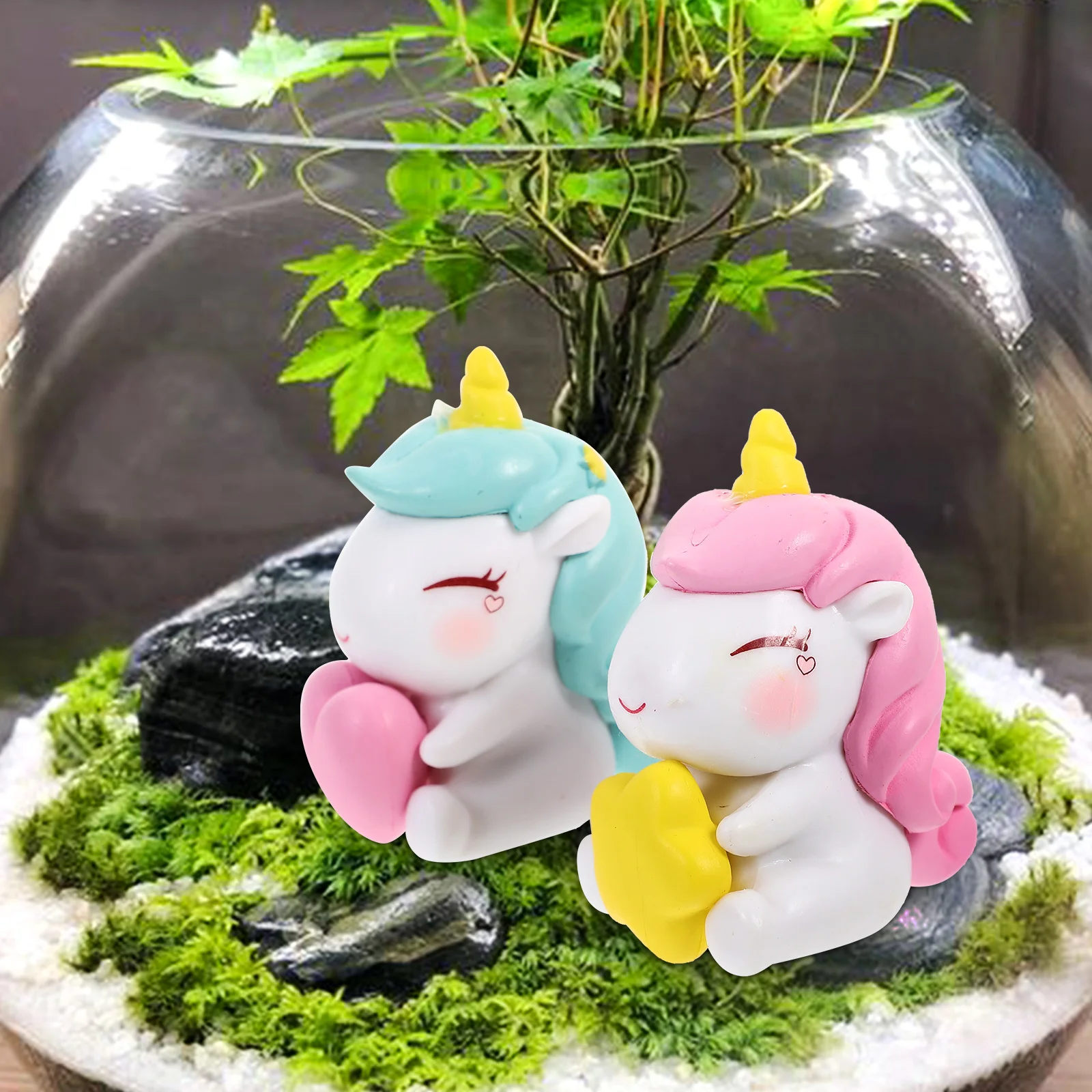 

4 Pcs Unicorn Ornaments Home Decor Figurine Mini Resin Animal Girl Heart Cartoon Figurines Miniature