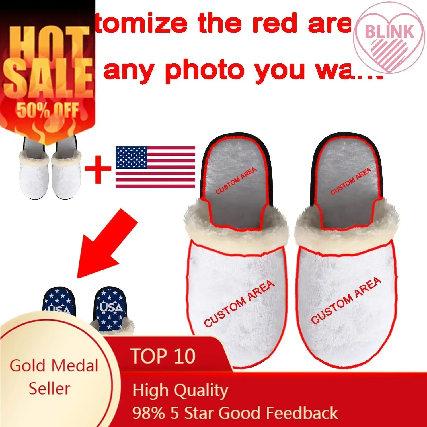 

Custom Shoes Custom Slippers Mens Womens Home Cotton Plush Bedroom Casual Keep Warm Customized Thermal Lightweight Slipper DIY