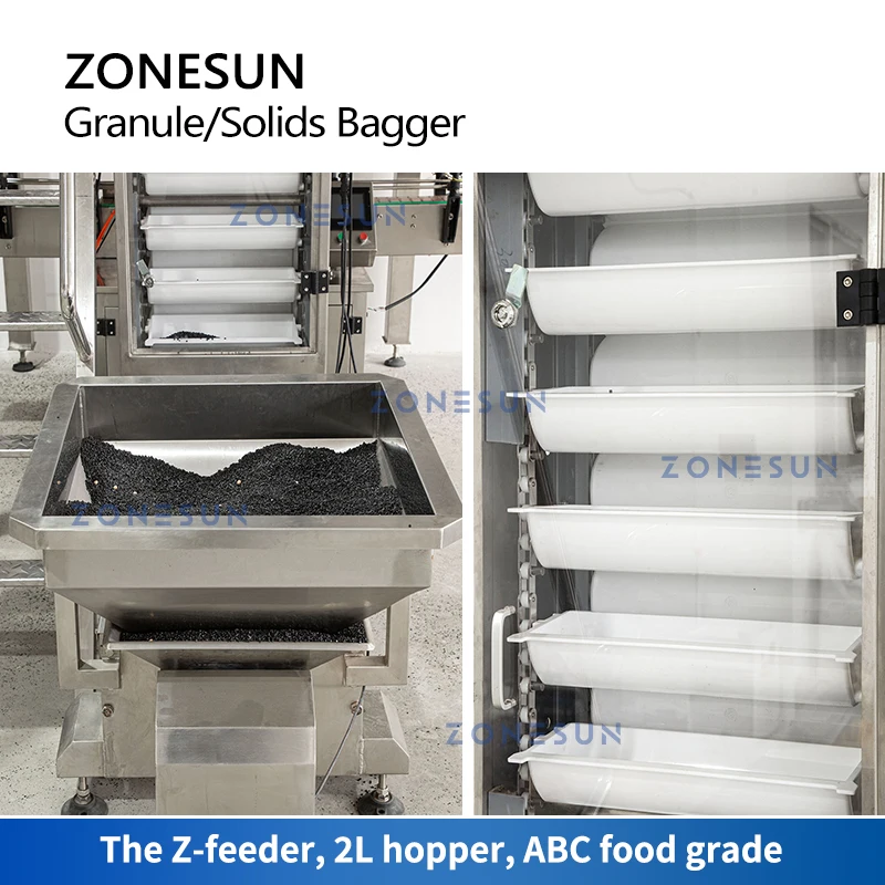 ZONESUN Granule Feeding Weighing Filling Bag Sealing Production Line Beans Nuts Seeds Metal Detector Food Packaging ZS-GW10