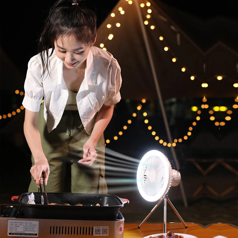 Beutyone-휴대용 USB 충전식 미니 팬, 야외 캠핑 천장 팬, Led 조명 4000/10000mAh 데스크탑 팬