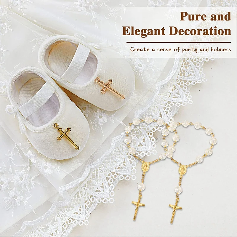 ABXH 30Pcs Baptism Rosary Acrylic Rosary Beads Mini Rosaries With Cross For The First Communion Baptism Party Favors