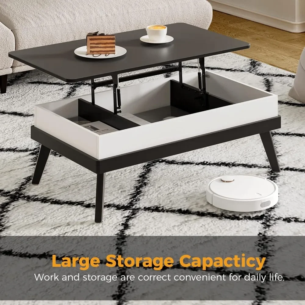 Top Coffee Table, Ten Minute Install Coffee Table Center Table with Hidden Storage Compartments, Rising Tabletop Dining Table