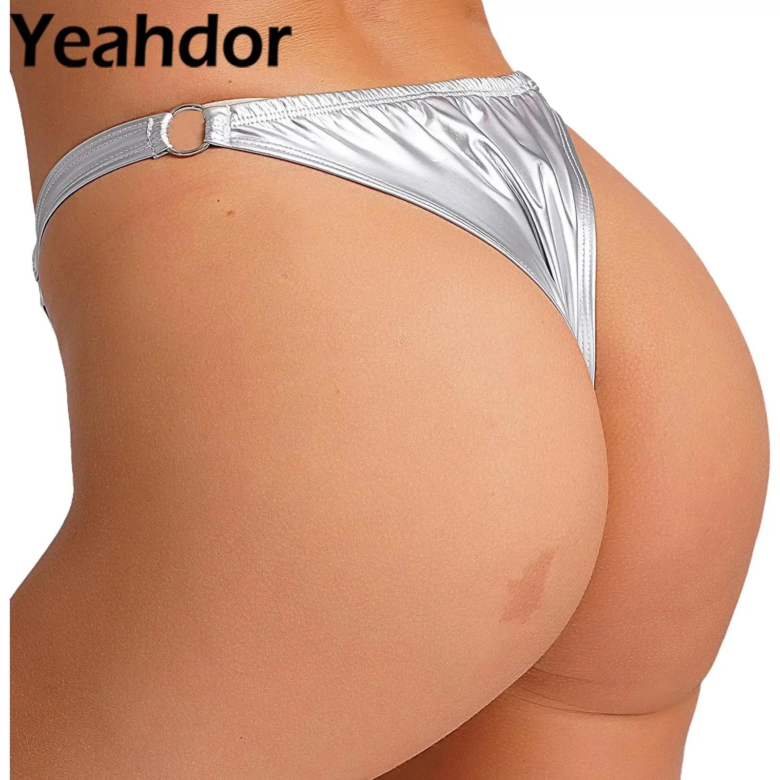 

Womens G-string Briefs Glossy Patent Leather Thong Bikini Underwear Swimsuit O-ring Exotic Panties Nightwear Nightclub Carnivals