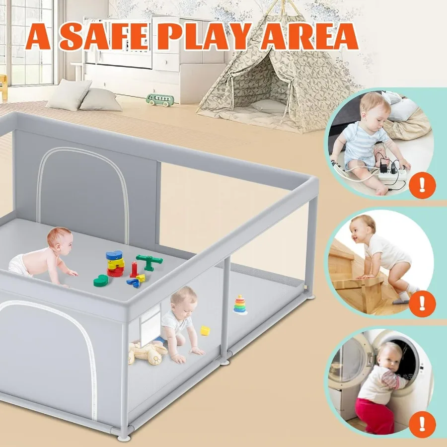 Parc pour bébé, parc extra large 79''x79'' pour bébés et tout-petits, stylo de jeu pour clôture pour bébé pour intérieur et extérieur, avec une respiration douce
