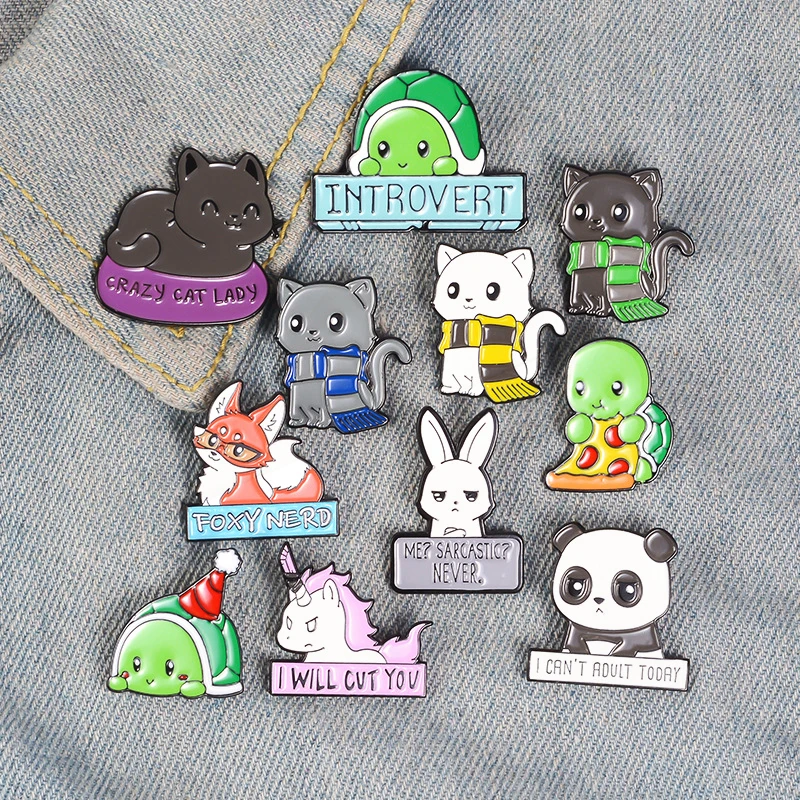 Student Pin Lapel Brooch Cute Cartoon Anti-glare  Pin Panda Turtle Fox Rabbit Cat