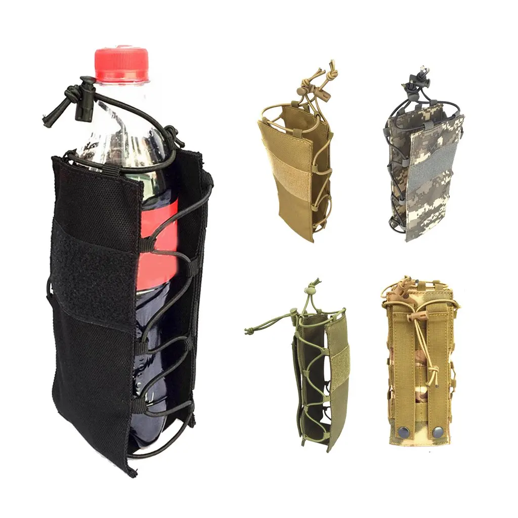 Portabotellas Molle de nailon para beber, bolsa para botella de agua, soporte para ciclismo, correr, deportes al aire libre, negro