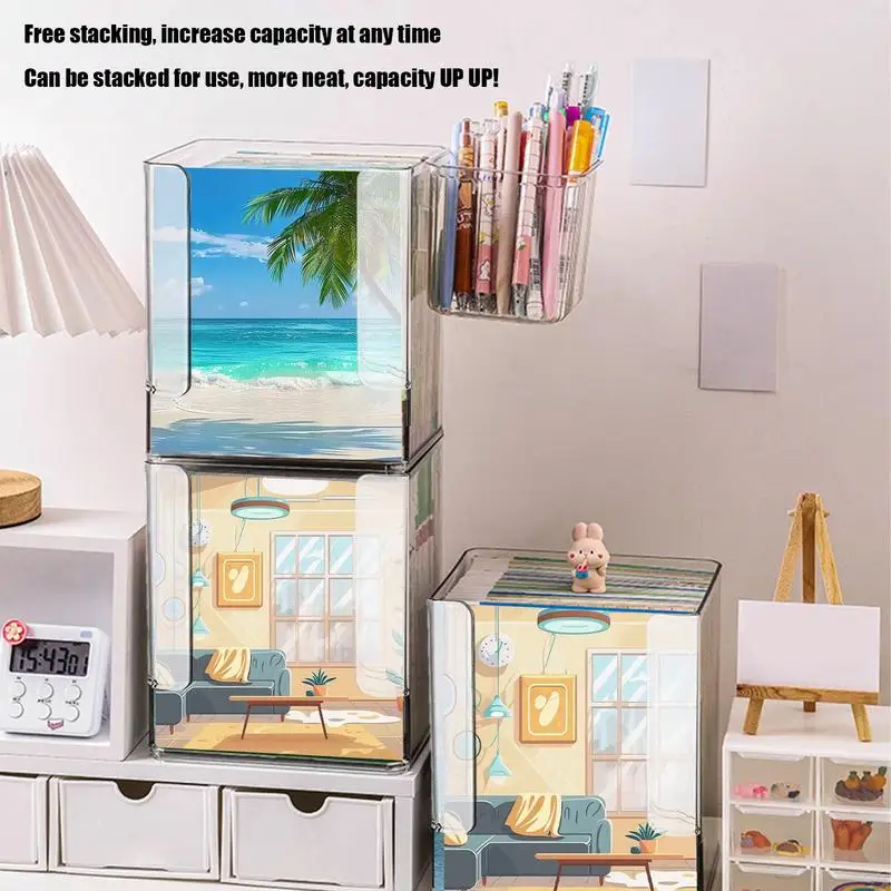 Picture Book Organizer Clear Desktop Bookshelf Multi-Purpose Decor Bookshelf With A Pen Container For Bedroom Living Room School