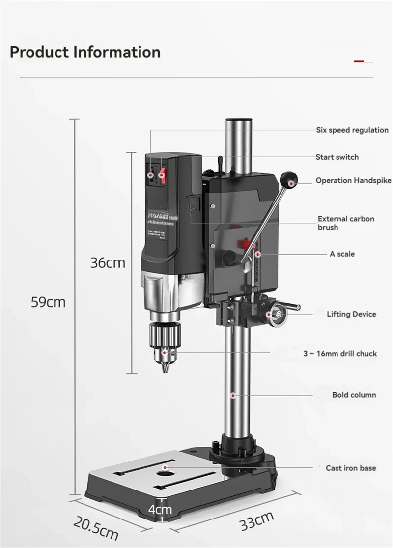 Variable Speed Bench Drill Machine 1.5-16mm Chuck  Drilling Tool for DIY Wood Metal Working