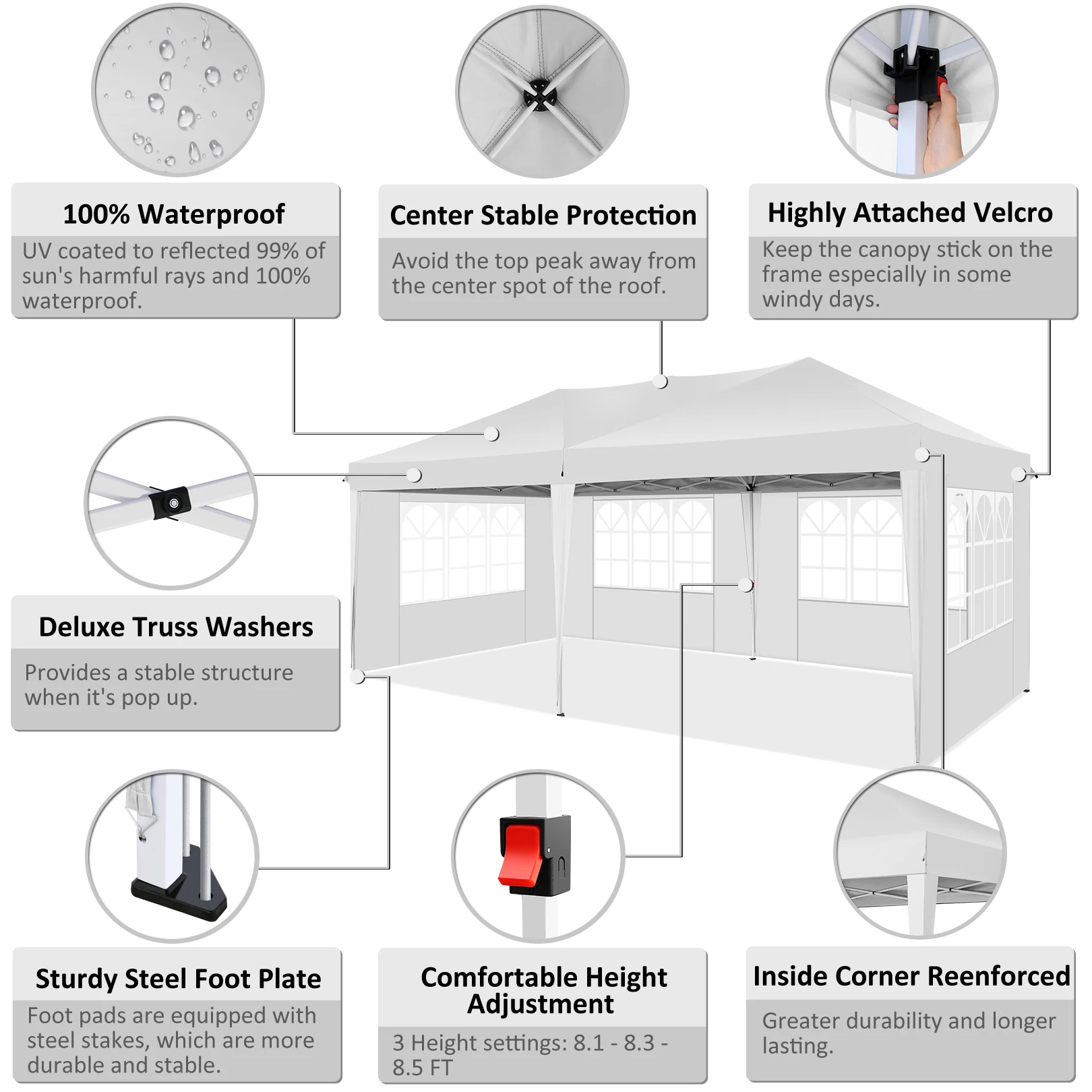 10x20 Pop Up Canopy with 6 Sidewalls,Waterproof Canopy Outdoor Event Shelter UPF 50+ Gazebo Portable Tents for Parties