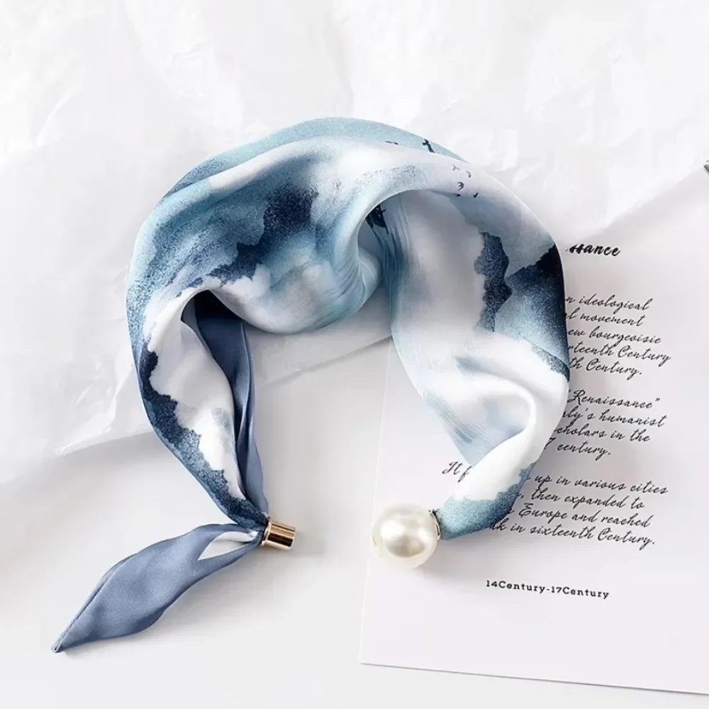 Luxury Elegant Chic Lazy Scarf Lightweight Convenient Magnetic Buckle Scarf Pearl Tail Artistic Accessory Neck Wrap Scarves