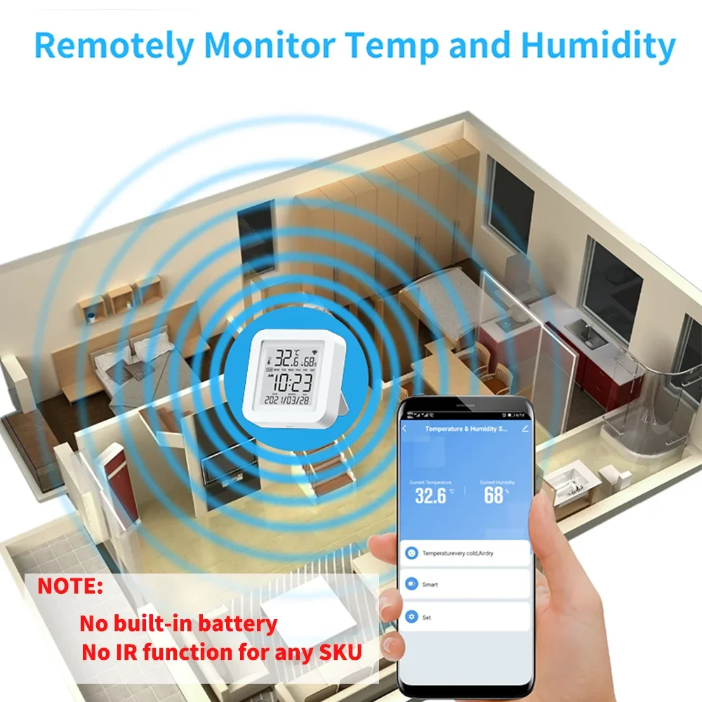 Capteur de température et d\'humidité pour Smart Home, SmartLife, Hygromètre Therye.com, Prise en charge d\'Alexa, Google Assistant, Tuya, WIFI