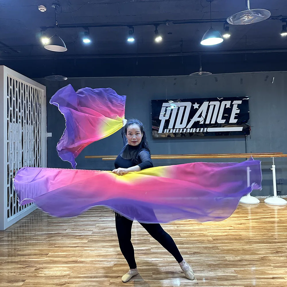 

Gradient Color Belly Dance Veil Chiffon Half Circle Flag Women Oriental Dancer Performance Props with Telescope Stick 2026