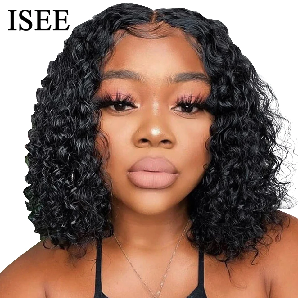 ISEE Hair Glueless Bob Wig 6x4 Wear And Go Water Wave Wig Human Hair Pre Cut PrePlucked Glueless Wig Deep Wave Lace Closure Wig