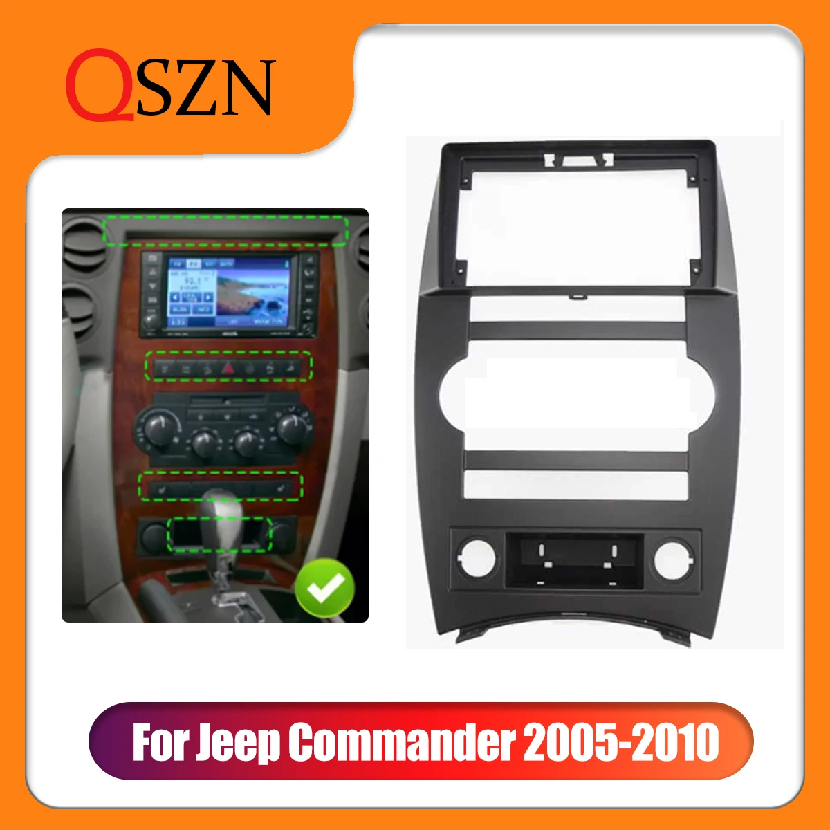 

QSZN 2 Din 9 Inch Car Radio Plastic Fascia Panel Frame for Jeep Commander 2005-2010 Installation GPS Mp5 Dash Mount Kit