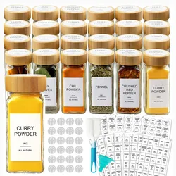 12Pcs 4oz Glass Spice Jars with Bamboo Airtight Lids , Empty Square Containers Seasoning Storage Bottles,Salt and Pepper Shakers