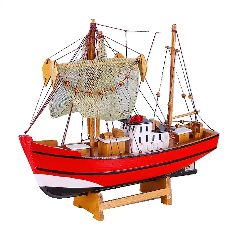 Mediterranean Style Wooden Fishing Boat Model Decorative Ornament Handcrafted Craft Gift