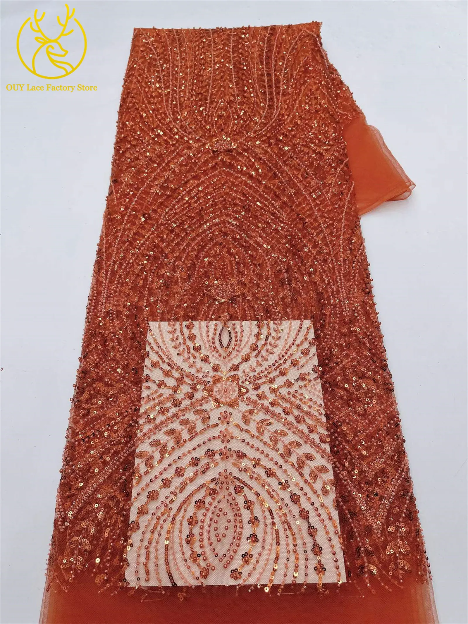 5 Yards afrikanischer Perlen-Pailletten-Spitzenstoff 2026 Hochwertiger nigerianischer französischer Tüll-Mesh-Spitzenstoff für Hochzeitskleider zum Nähen – Detail 10