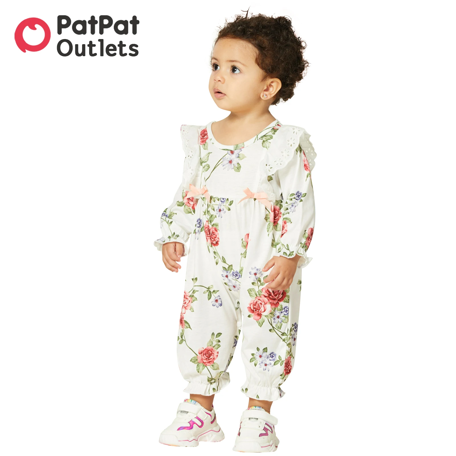 

PatPat Newborn Baby Girl Clothes New Born Overalls Jumpsuit Romper Infant Floral Allover Bow and Lace Decor Long-sleeve