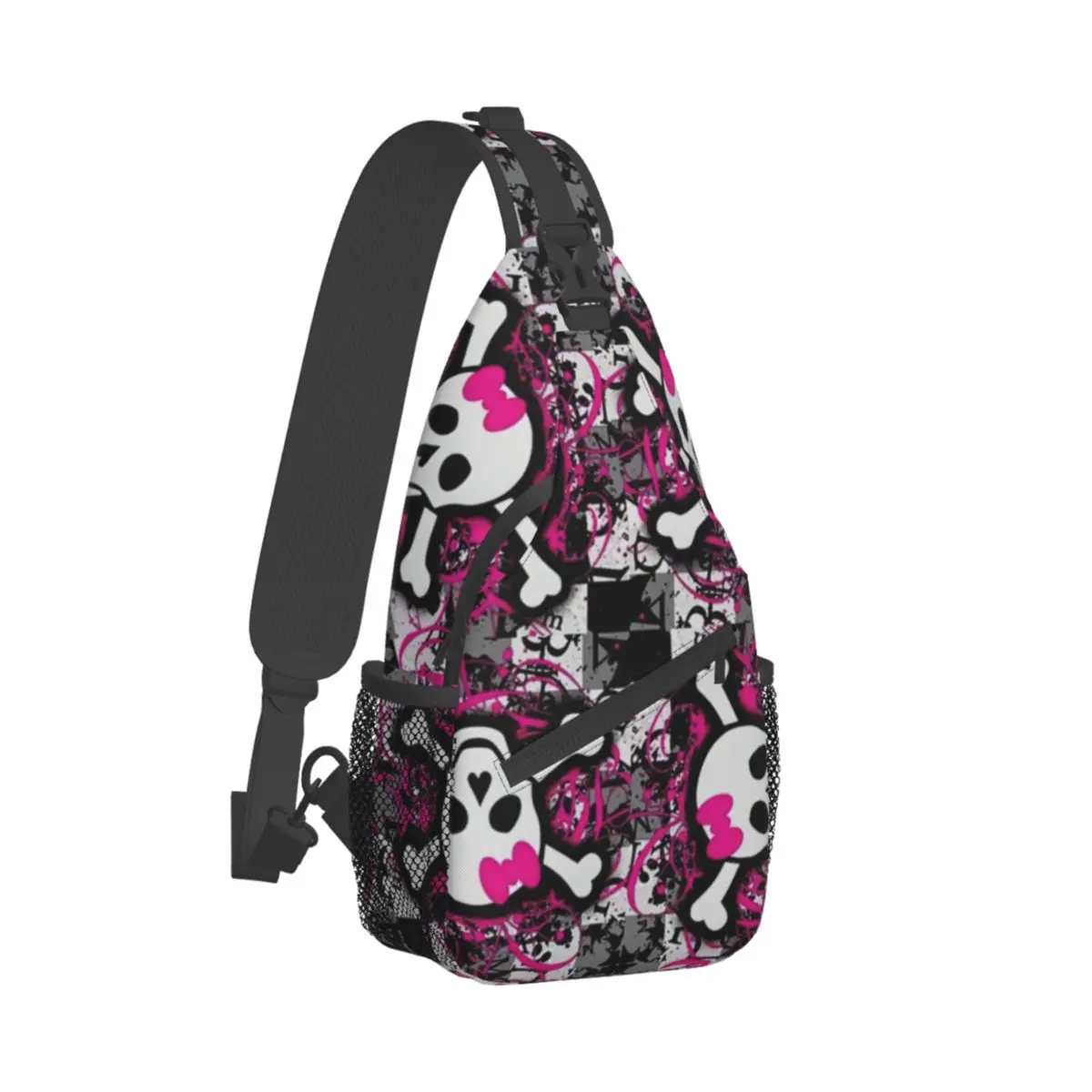 Gothic Pink Skull Crossbody Sling Bags Cool Chest Bag Shoulder Mochila Daypack para caminhadas Travel Camping Pack