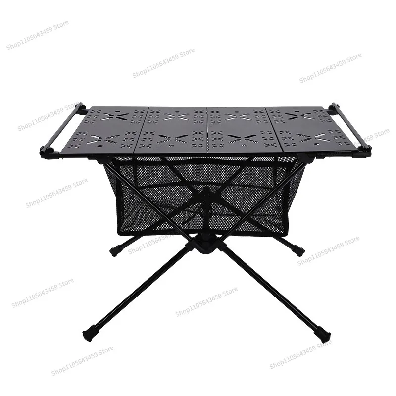 Double-layer outdoor camping table, camping home portable folding barbecue table, multi-functional aluminum alloy desktop