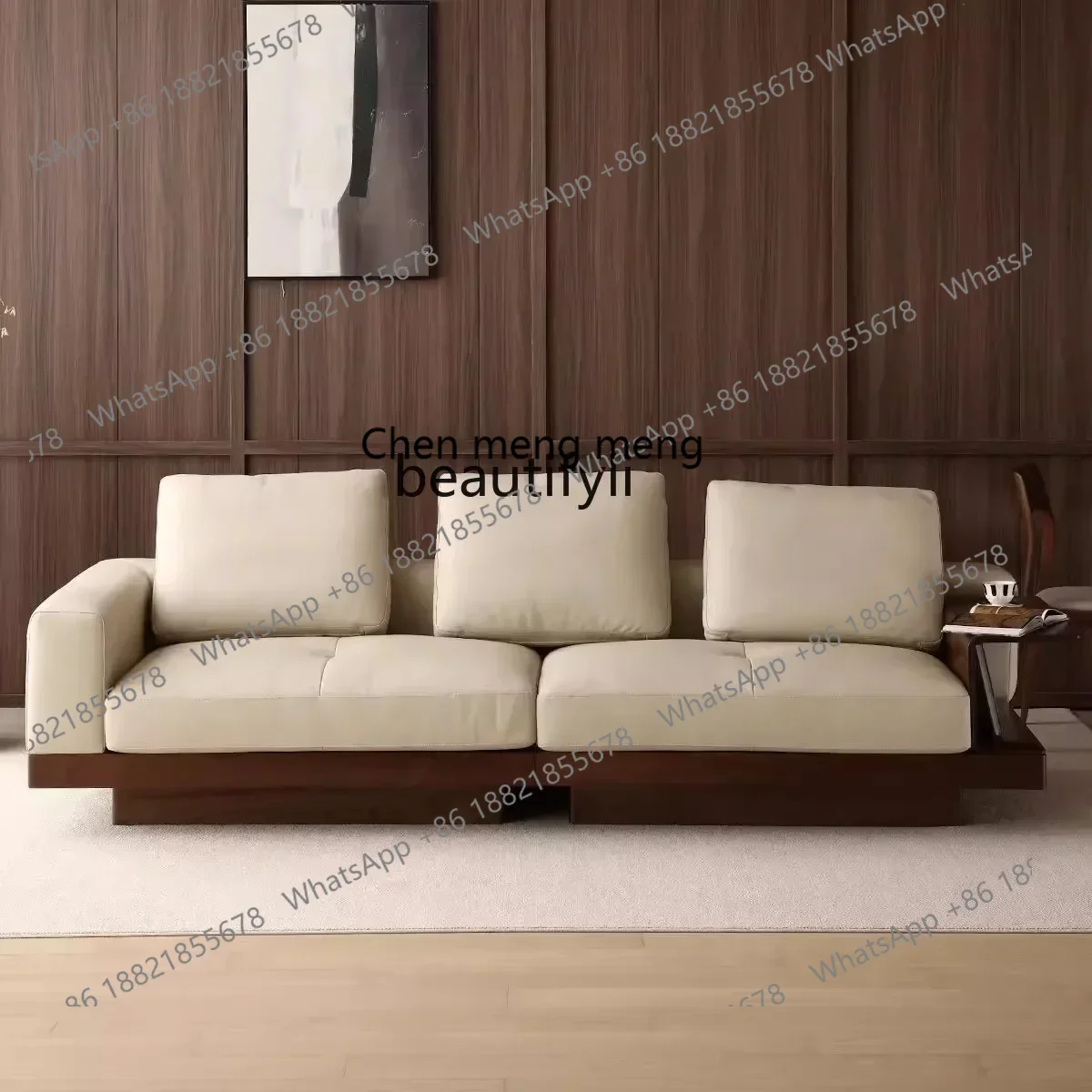 new North American black walnut solid wood leather sofa living room soft bag first layer cowhide sofa three peopleSS 8617 ss 861