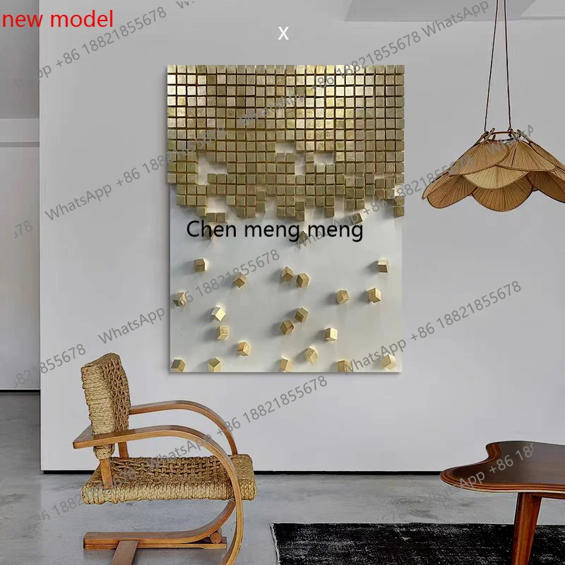 A74Nordic style living room relief decorative painting creative wooden block hanging painting modern entrance