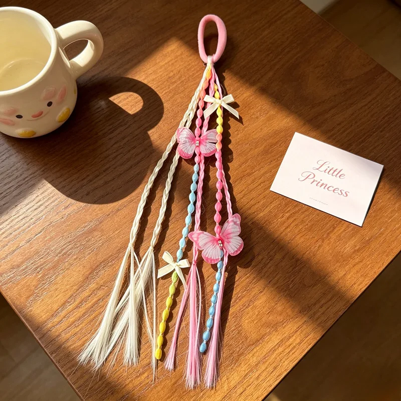 Neue 1-teilige geflochtene Perücke für Mädchen, Pferdeschwanz mit Schmetterlingsperlen, langer Quasten-Haarschleife für Frauen, Kleinkinder, Kinder, Party, Halloween, Cosplay – Detail 6