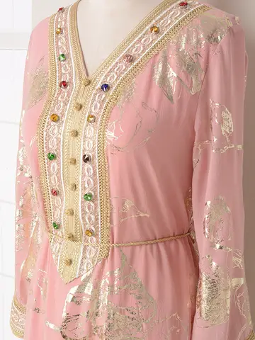 Arabisk klänning med skärp för kvinnor, folietryck, diamantutsmyckning, kvällsfest, bröllop, ramadan, eid, söt dubai, marockansk kaftan 10 best sales Marockansk brudklänning - №8