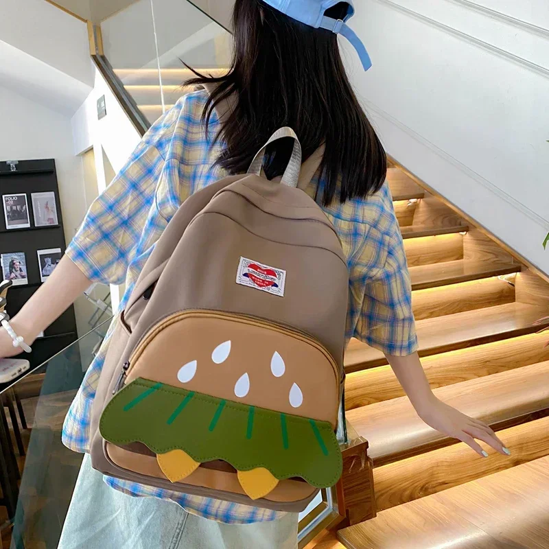 Sac d'École en Nylon à Couture Unique en Forme de Burger, Sacs à Dos Simples Assortis pour Documents de Grande Capacité pour Bol et Garçons, Offre Spéciale, 2024