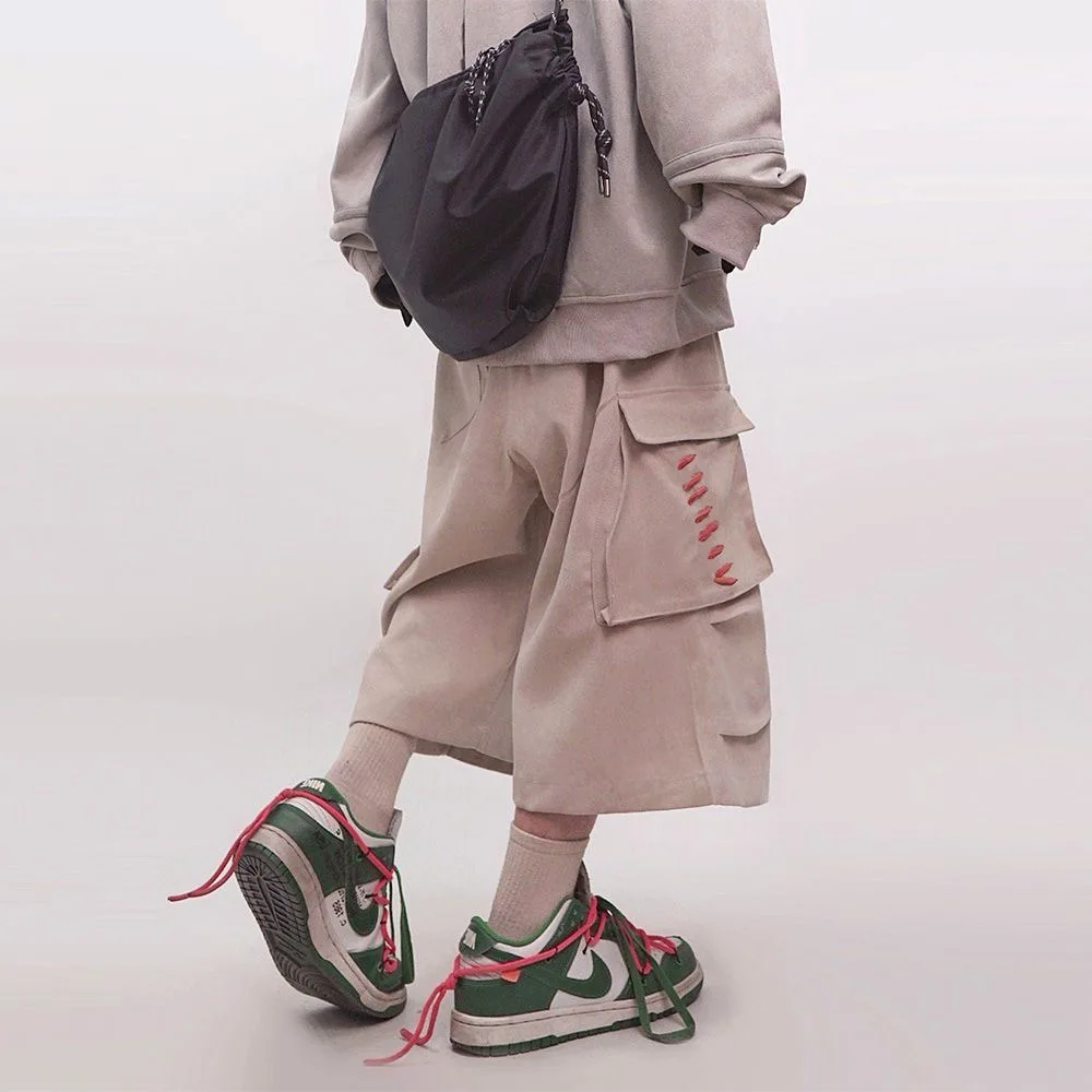 

Мужские тактические шорты-карго в стиле стритвир, хип-хоп, повседневные, оверсайз, в стиле Харадзюку, винтажные, с большими карманами, свободные, длиной до икр, мужские брюки