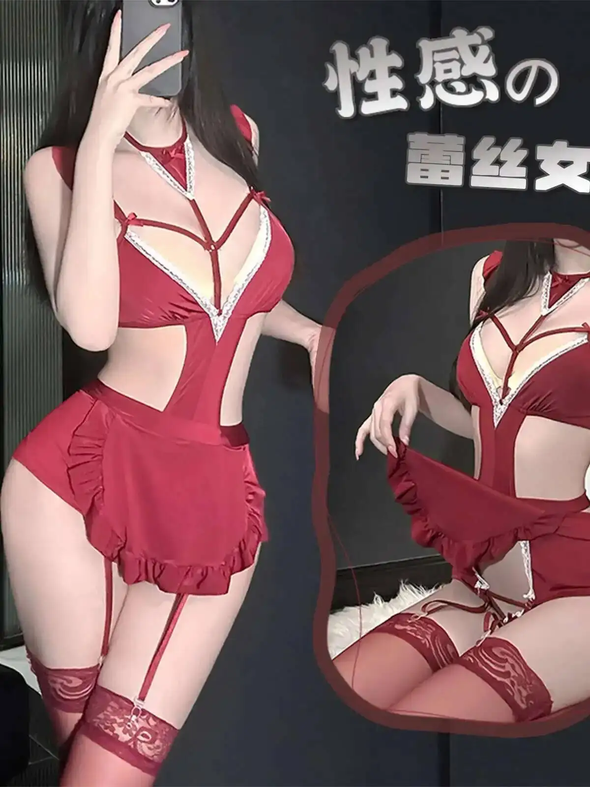 Sexy Cameriera Uniforme Puro Desiderio Rosso Tentazione Pigiama di Pizzo Donne Pagliaccetti Abbigliamento Tute Moda Dolce Donna Top 2025 Nuovo ZL9