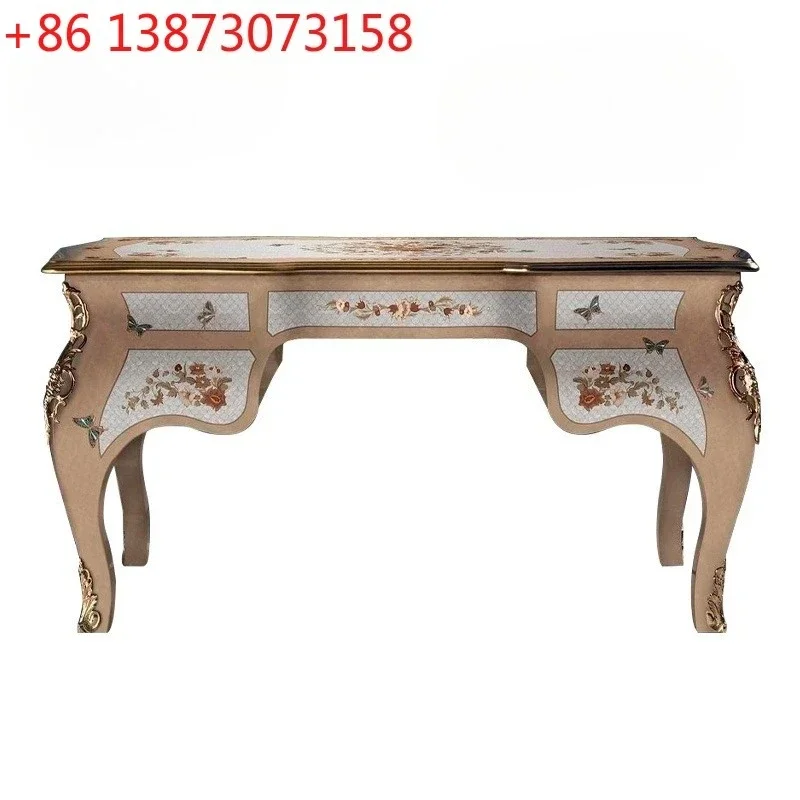 

French solid wood carving desk European bookcase desk shell parquet villa study furniture