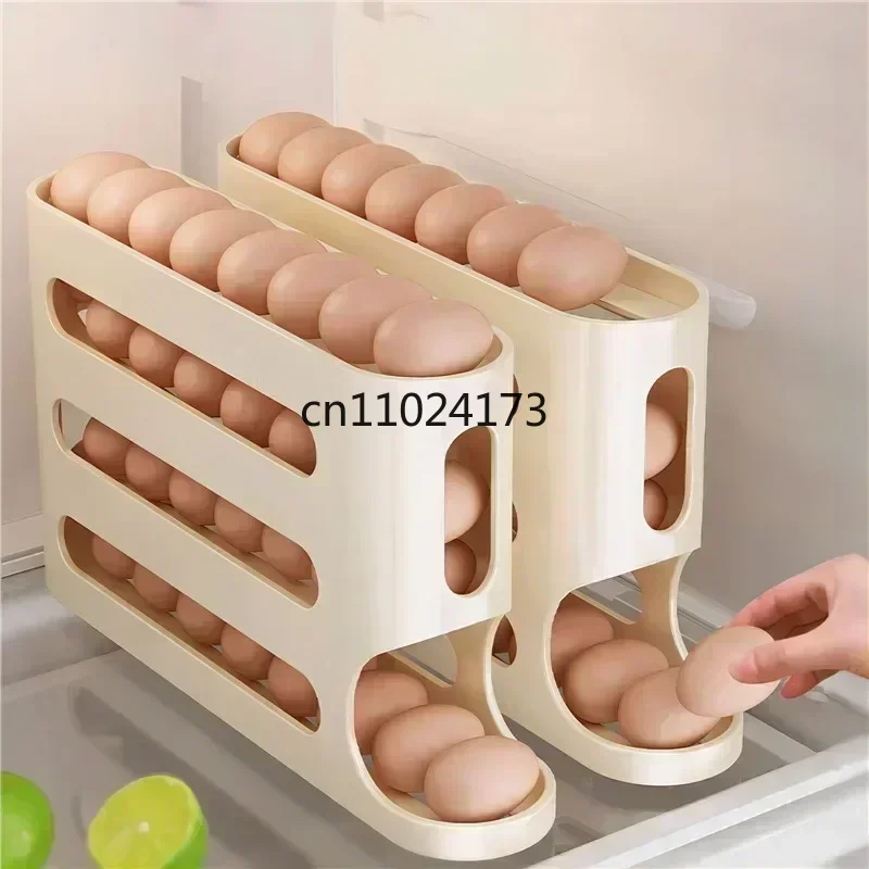 4 Layers Egg Holder for Fridge,Auto Rolling Fridge Egg Dispenser,Egg Rack Large Capacity Egg Organizer Storage for Refrigerator