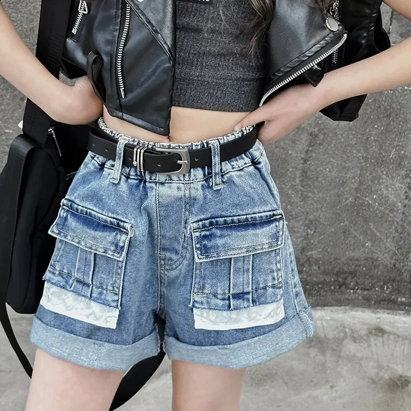 

Girls Denim Shorts Summer Thin Ripped Jeans Loose Casual Beach Tide Wide-leg Shorts Fashion Teen Children Clothes 10 12 13 Years