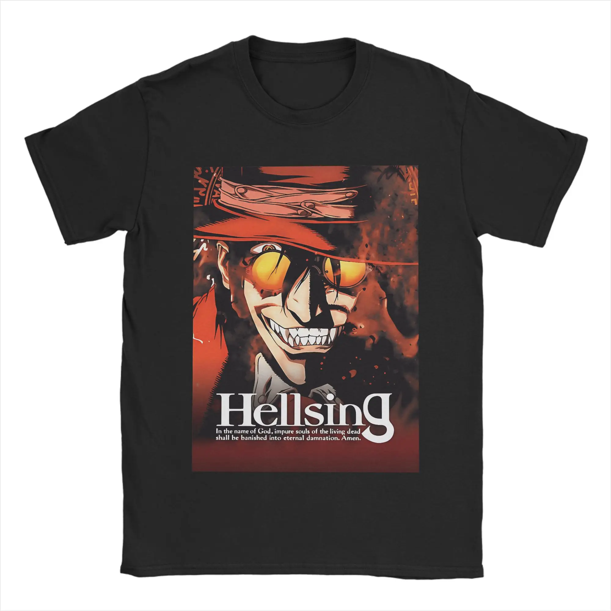 

Мужские футболки Alucard Hellsing, одежда из 100% хлопка, винтажная футболка с короткими рукавами и круглым вырезом, футболки 4XL 5XL