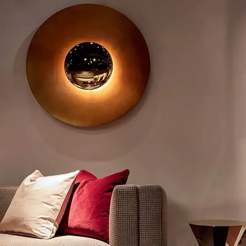 

Light luxury postmodern designer entrance bedroom headboard decoration circular background wall UFO wall lamp minimalist