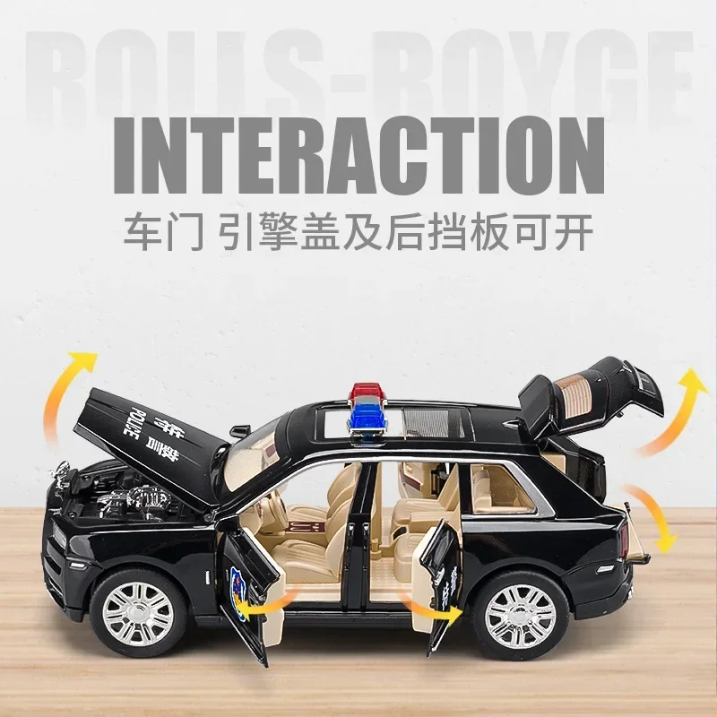 1:24 Rolls Royce Cullinan Samochód policyjny Odlewany metal Model samochodu Dźwięk Światło Pociągnij do tyłu Kolekcja Zabawki dla dzieci Prezenty