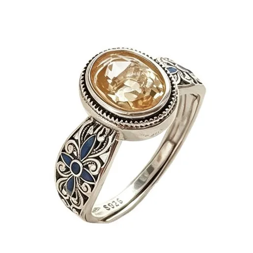 BF CLUB 925 Sterling Silber Ring für Damen, Schmuck im Retro-Stil mit orangefarbenem Stein, offener Vintage-Handgefertigter Ring, allergiefrei, für Party, Geburtstagsgeschenk – Detail 6