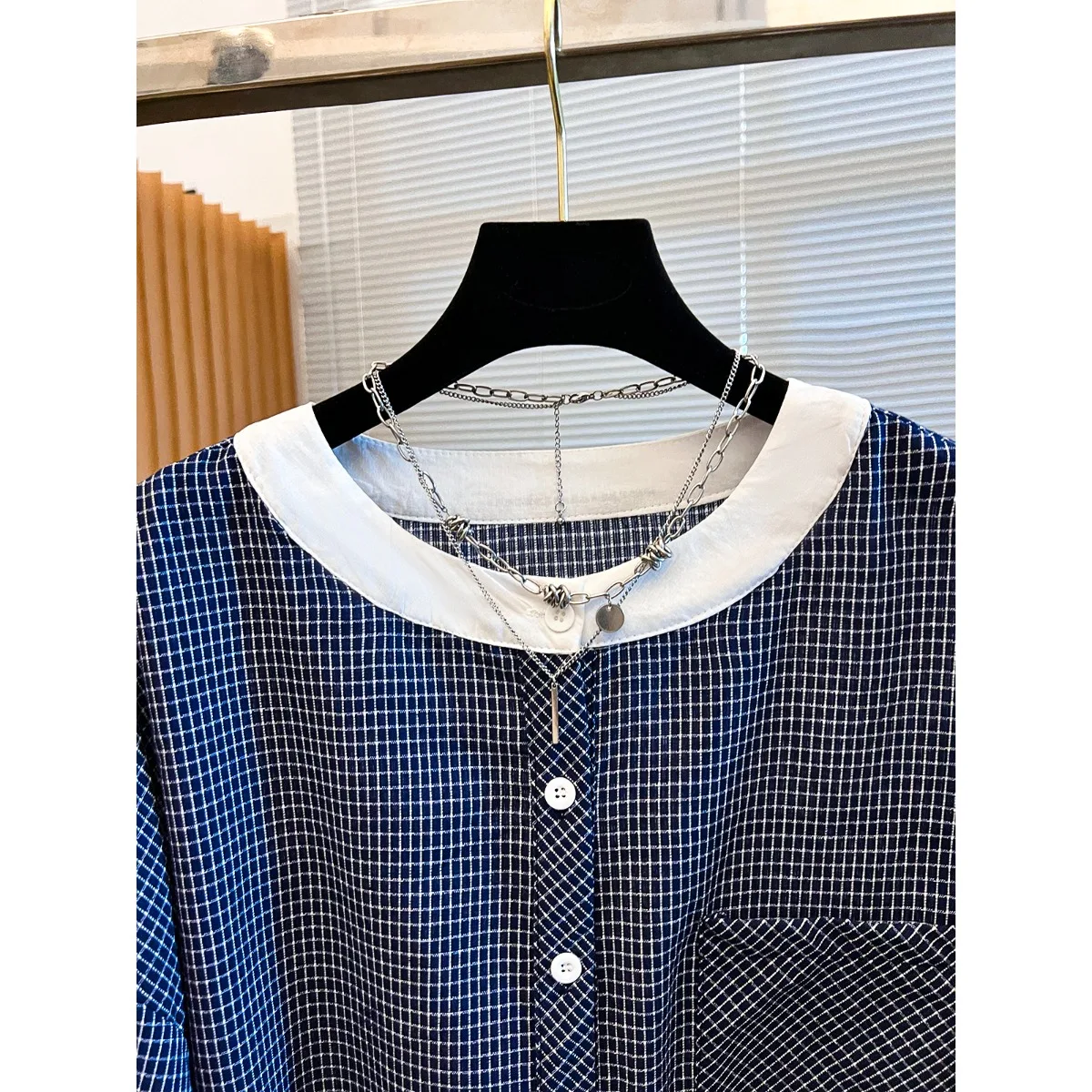 Koreaanse Sle ronde Ne Plaid irt Dames Lange Sve Losse Lantaarn Sve Top Agel Vroege Herfst Faion Casual irt