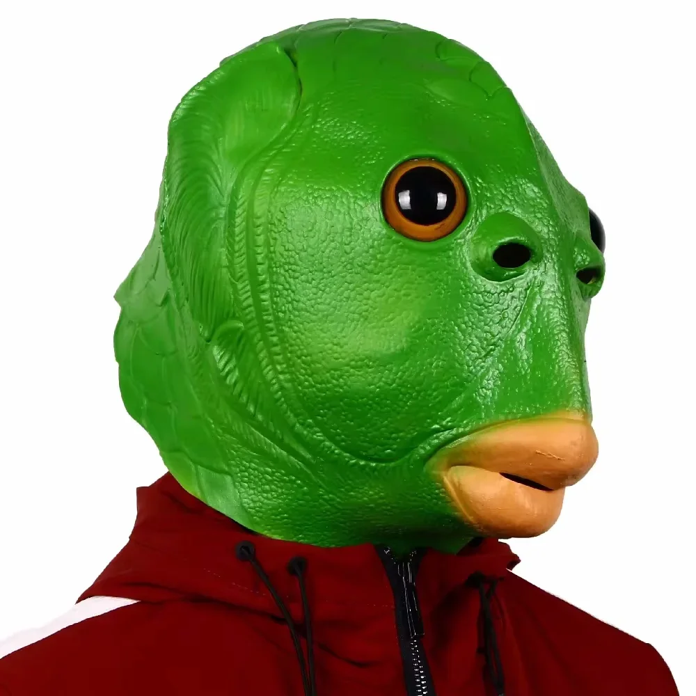 Halloween Masquerade Mask Cosplay Green Fish Head Latex Mask Everyday Funny Gift Carnival Party Festival Cosplay Costume Mask