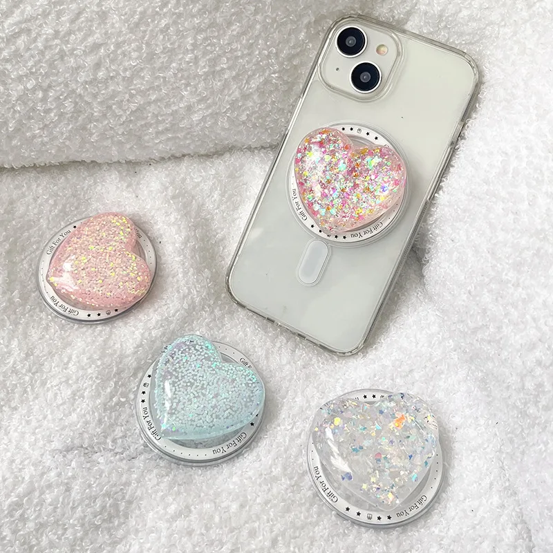 

Роскошные блестки Love Heart Smart Tok для Magsafe, магнитный телефон Griptok Grip Tok, подставка, универсальный чехол для беспроводной зарядки, держатель