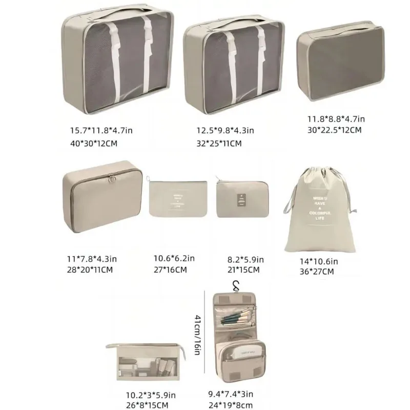 8Pcs Travel Organizer Set Portable Folding Suitcase Packing Cubes for Clothes Shoes Tidy Pouch Luggage Storage Bags